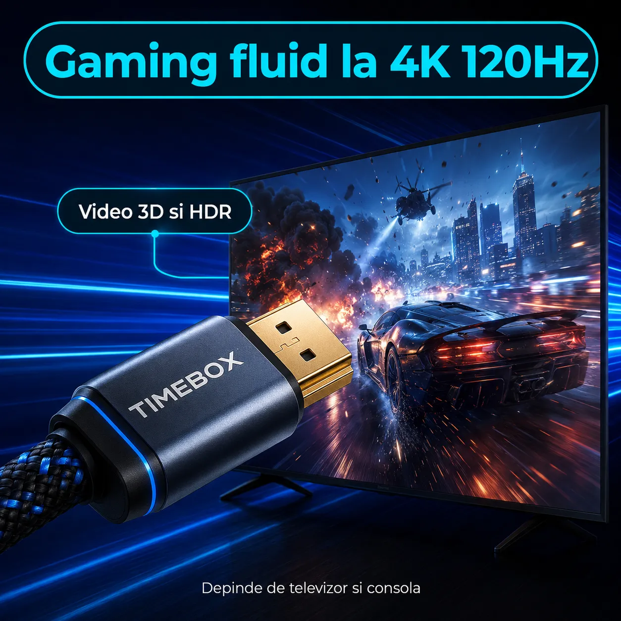 Timebox Cablu HDMI 2.1 8K 60Hz 3m 48Gbps eARC