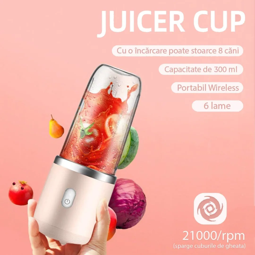 Timebox Mini blender electric roz 400ml wireless 6 lame