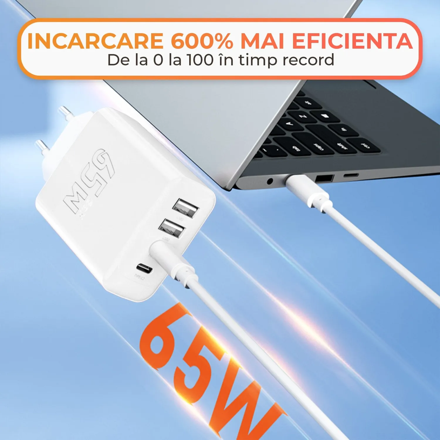 Timebox Încărcător Rețea 65W 4 Porturi Alb Fast Charge