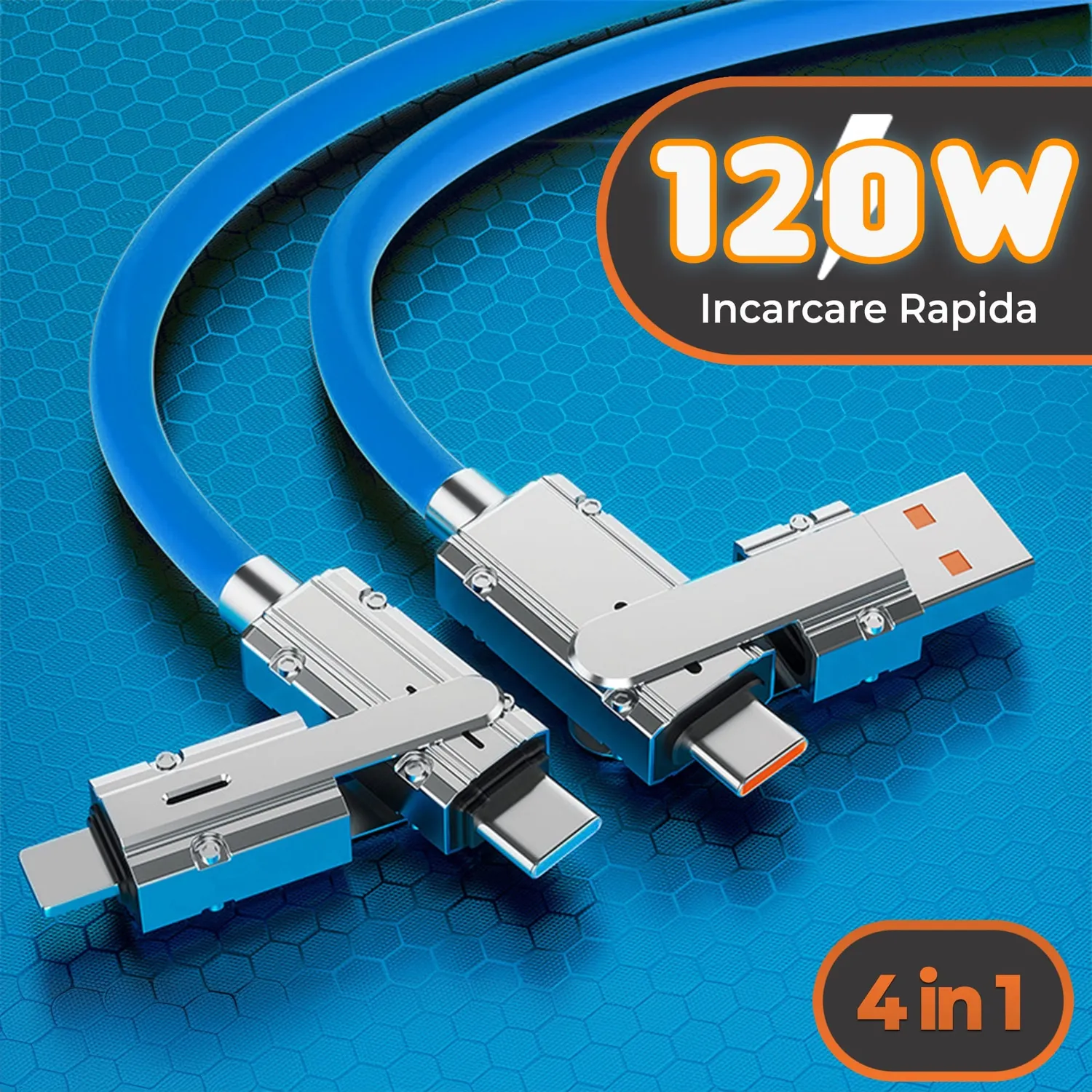 Timebox Cablu 4 in 1 120W 1,2m Albastru QC3.0