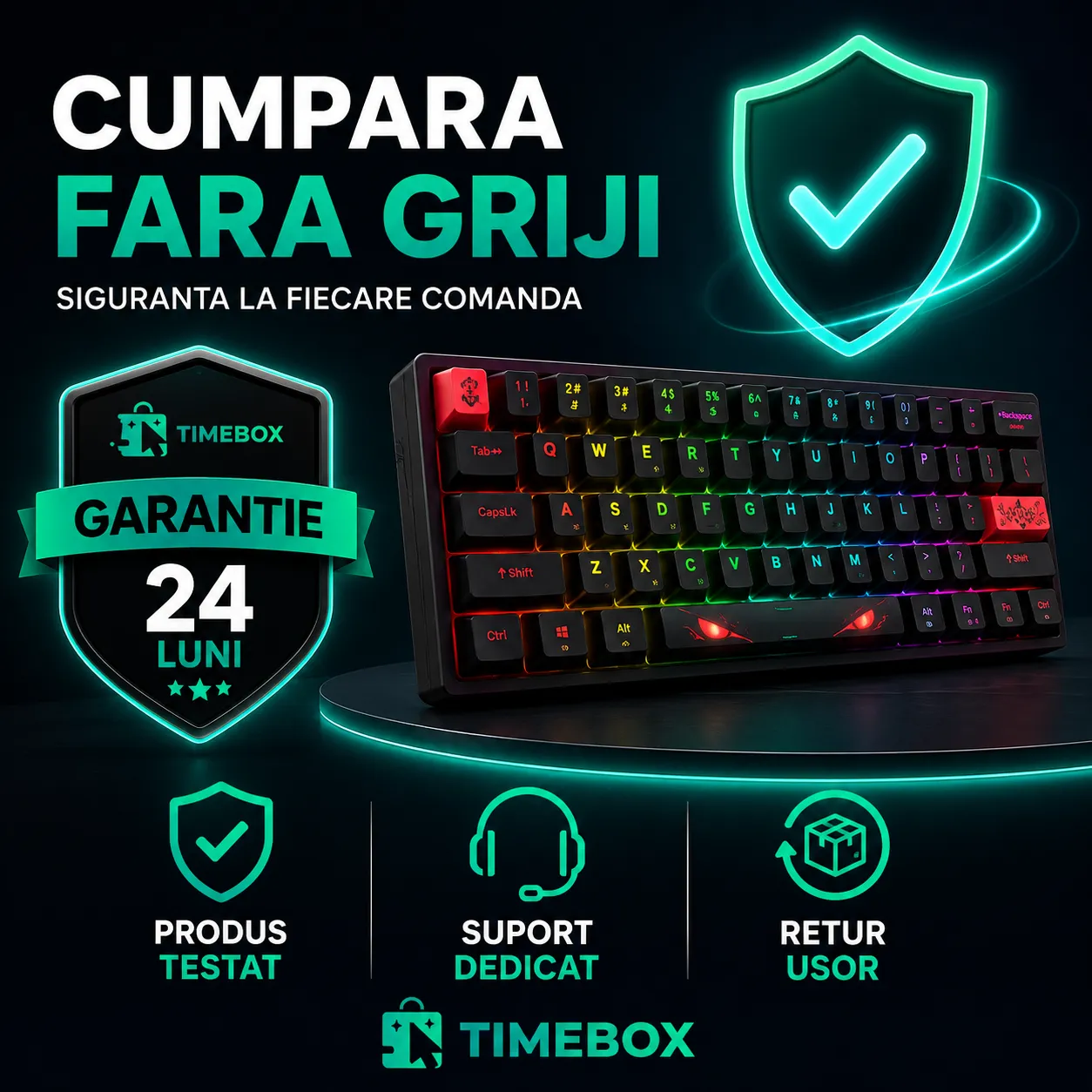 Timebox Tastatura Gaming Mecanica 60% Hot-Swap RGB Neagra