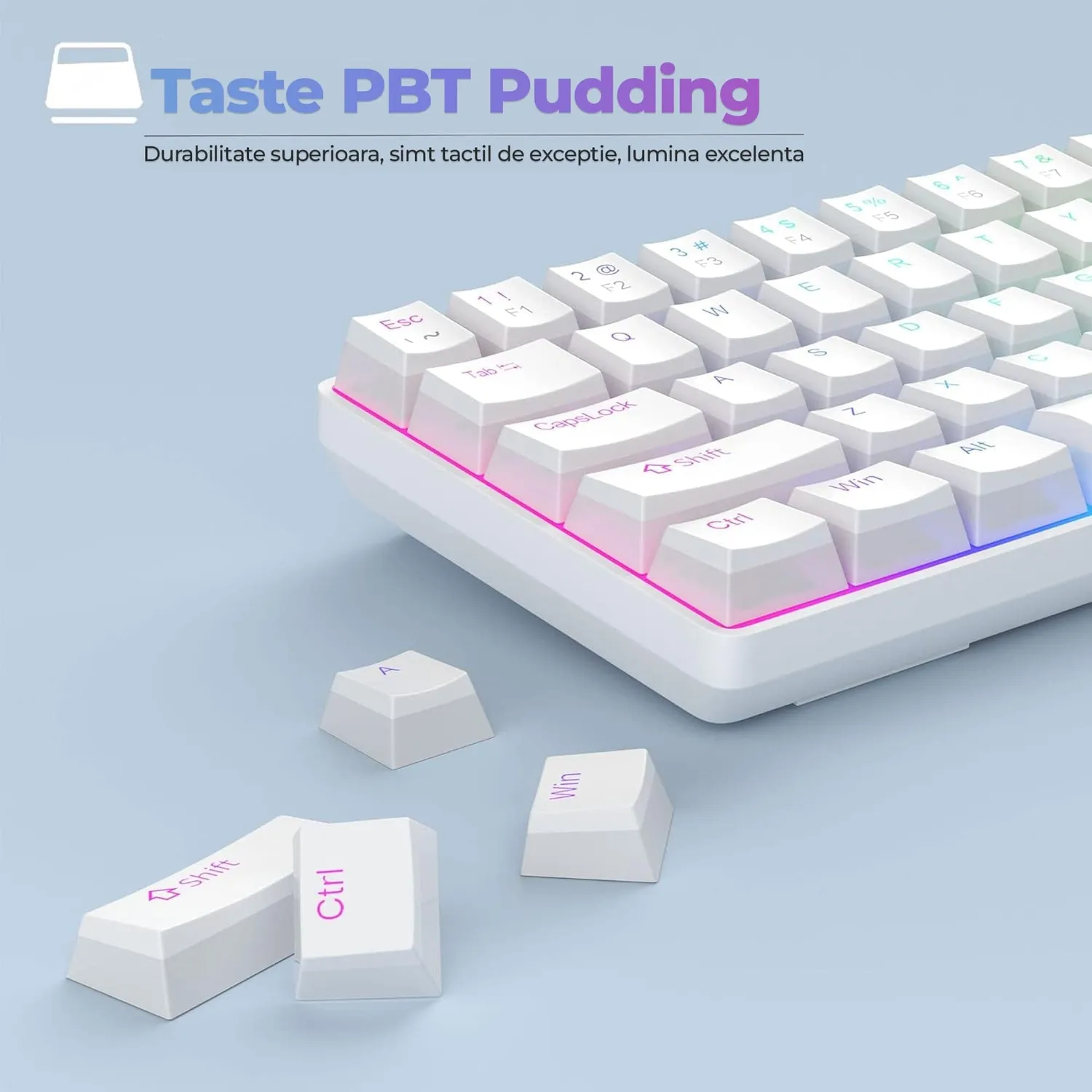 Timebox 60% tastatură gaming wireless albă red switch