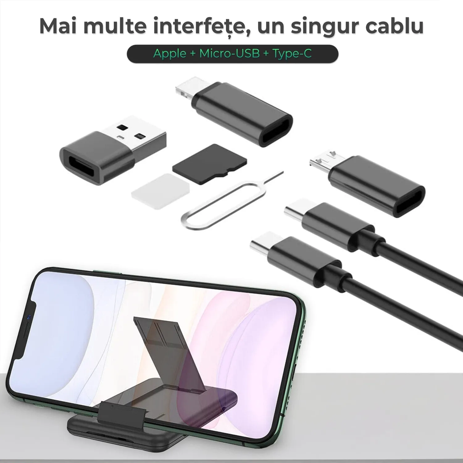 Cablu Timebox 5 in 1 60W negru multifunctional