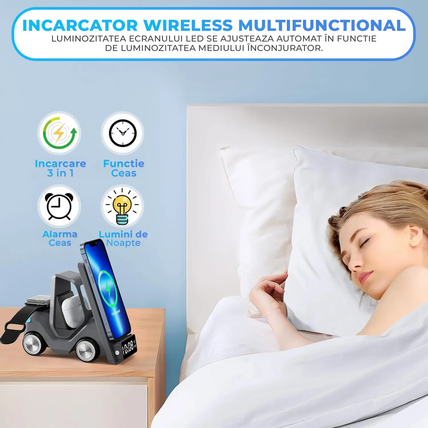 Timebox Incarcator wireless 3 in 1 15W gri MagSafe