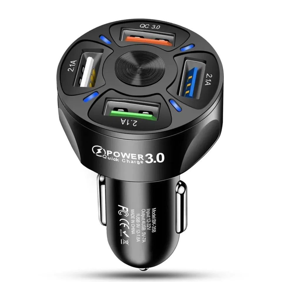 Timebox Super Fast-Charge incarcator auto negru 4xUSB QC3.0