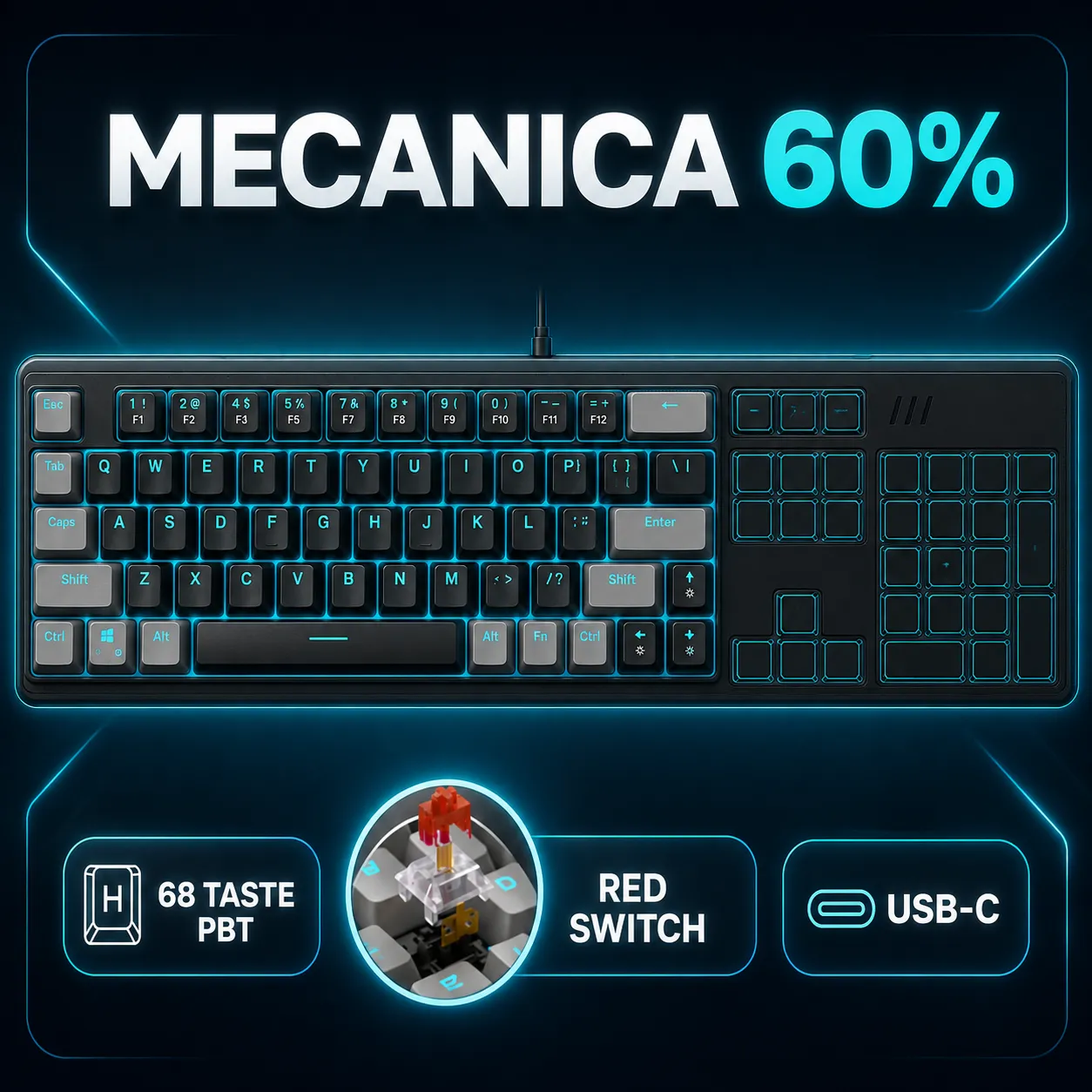 Timebox 60% pachet gaming Red Switch 68 taste negru