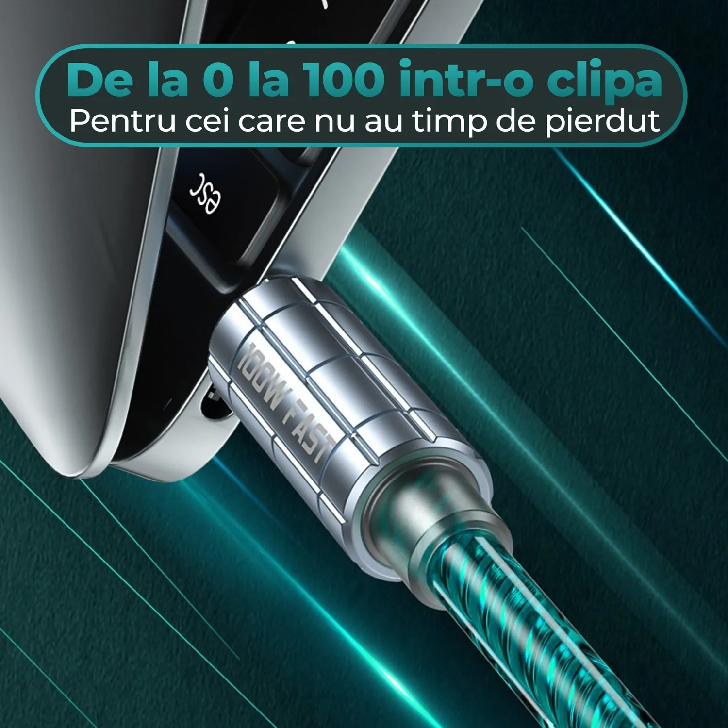 Timebox Cablu USB-C 100W 1m Turcoaz Date