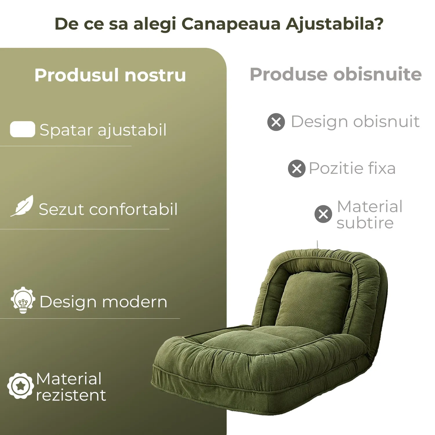Timebox canapea pliabilă podea 178cm verde cu husă