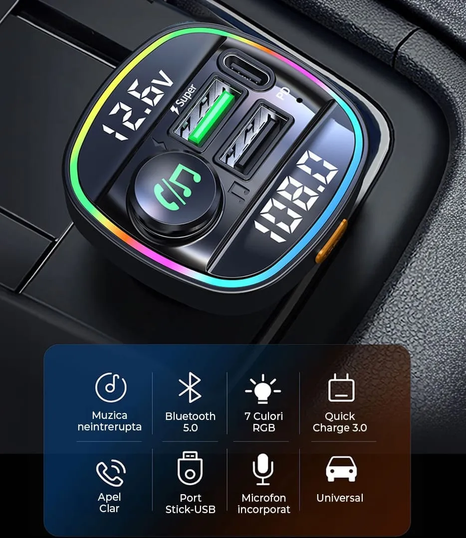 Timebox modulator FM hands-free negru Bluetooth Type-C
