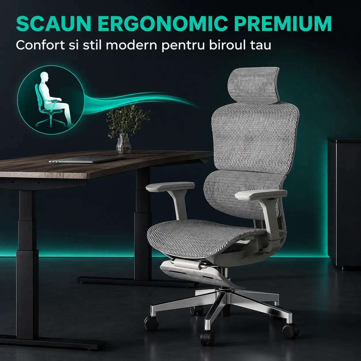 Timebox Ergonomic scaun birou Gri 150kg 150°