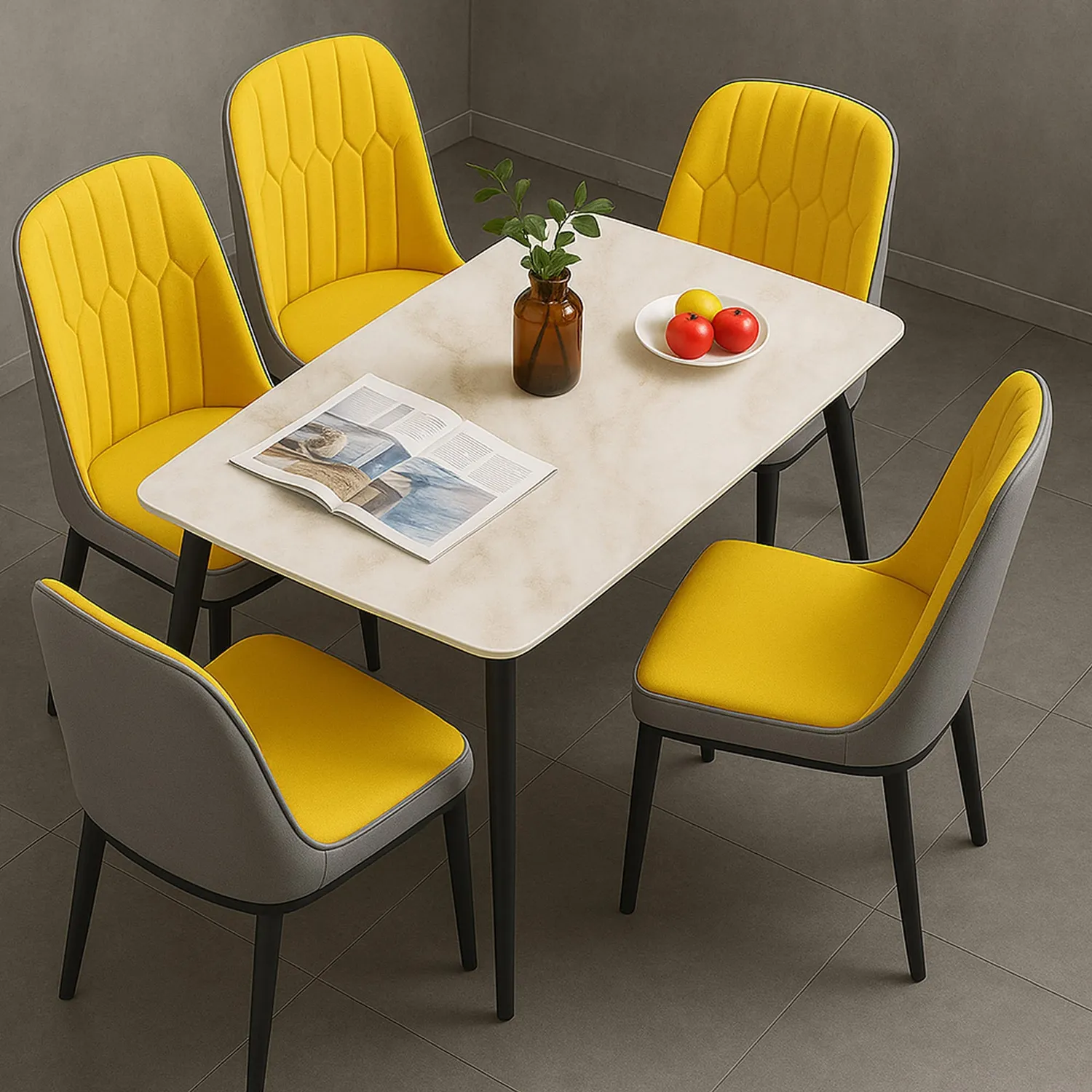 Scaun dining Timebox galben piele ecologica