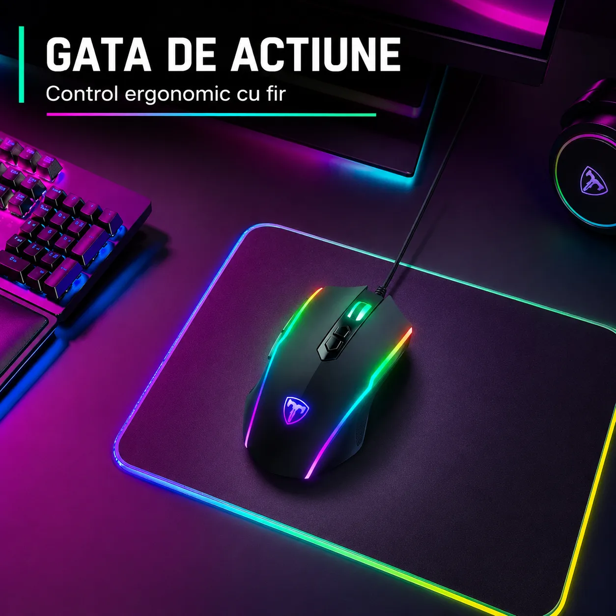 Mouse gaming Timebox 5000 DPI USB RGB negru